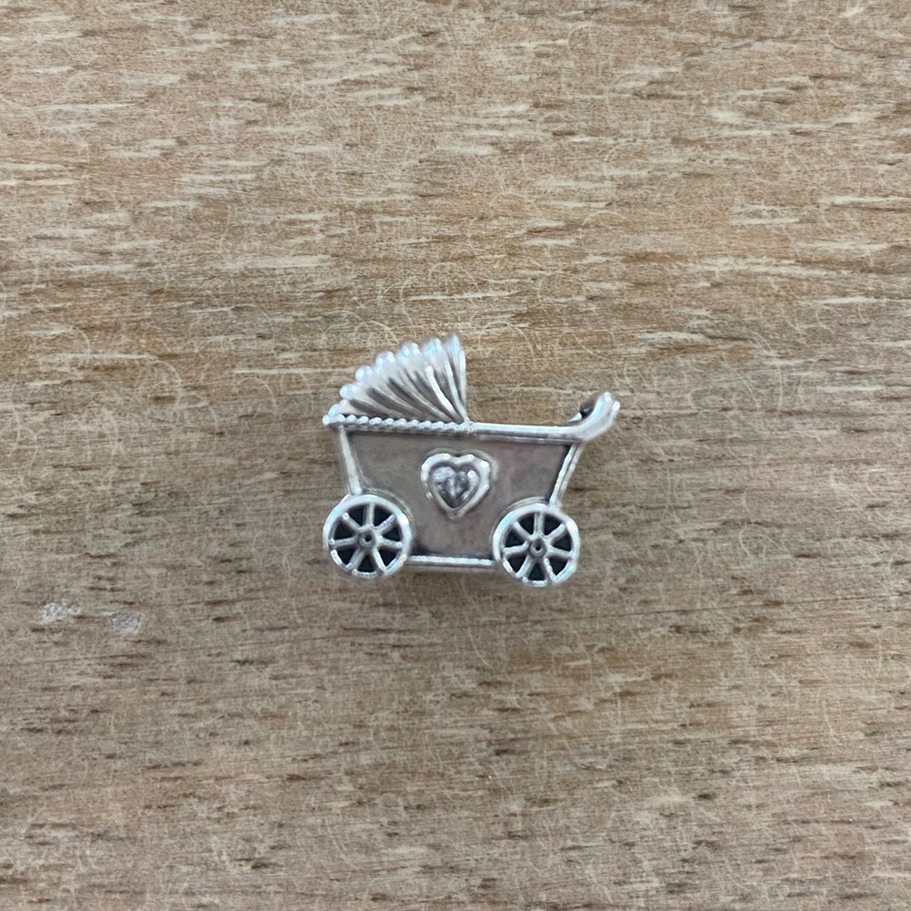 Sterling silver Pandora baby pram/stroller charm with rhinestone